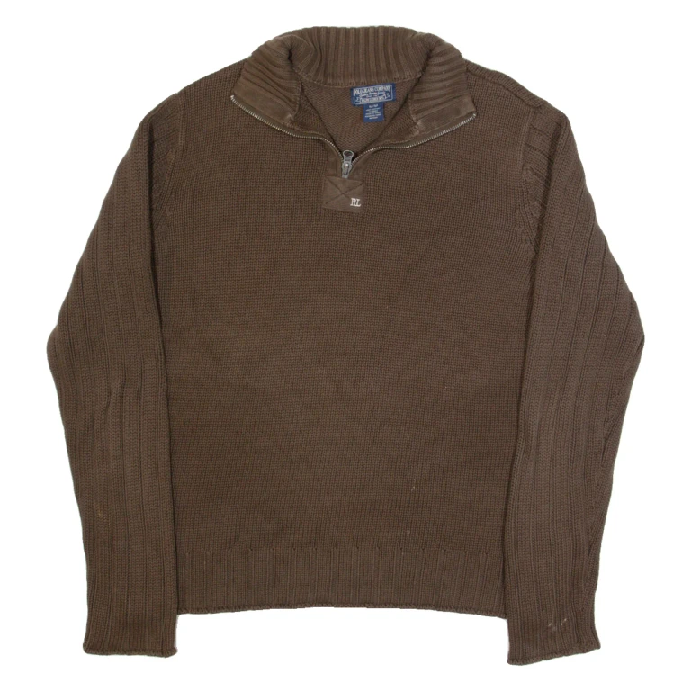 RALPH LAUREN POLO JEANS COMPANY Mens Jumper Brown 1/4 Zip Tight Knit M