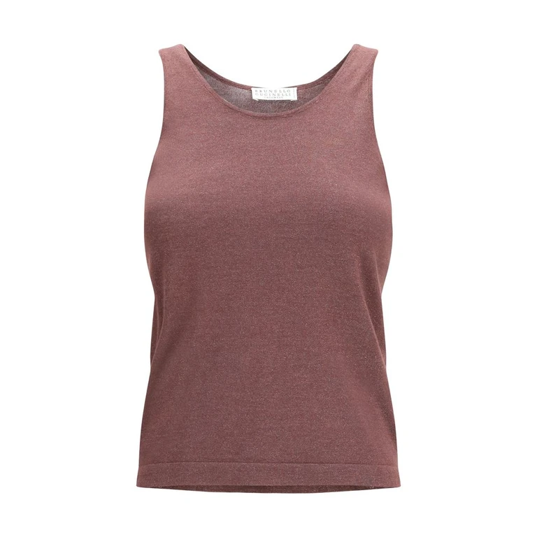 Brunello Cucinelli Bordeaux Cashmere Sleeveles T-Shirt - Women