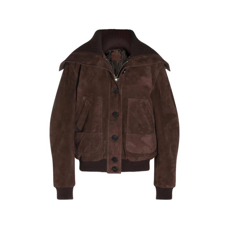 Ribbed-collar Suede Jacket