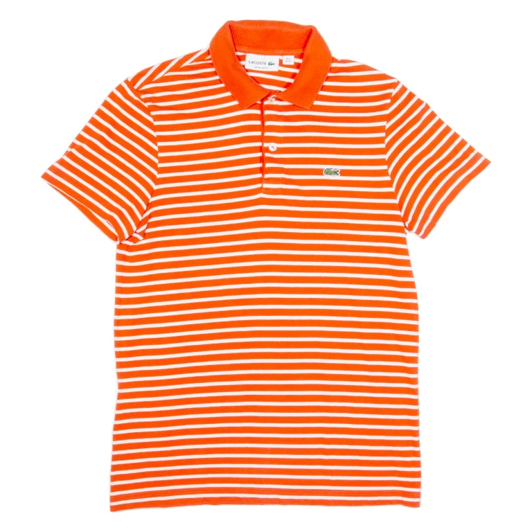 LACOSTE Mens Polo Shirt Red Striped XS