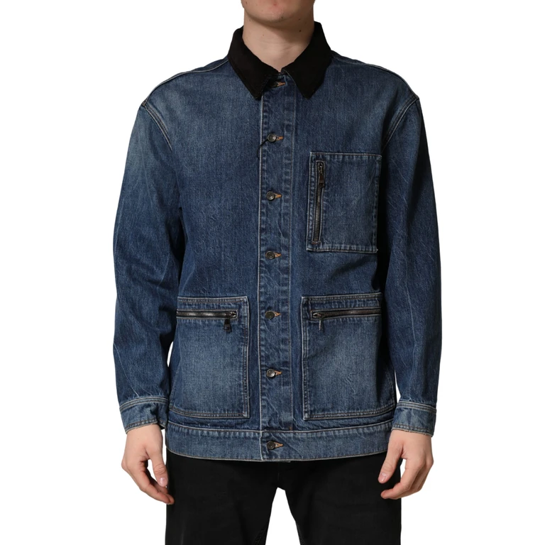 Dolce & Gabbana Black Blue Cotton Denim Blouson Men Jacket And Clothing - Men