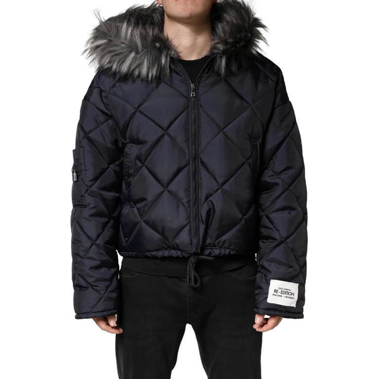 Dolce & Gabbana Black Quilted Fur Shearling Hooded Jacket Clothing - Men