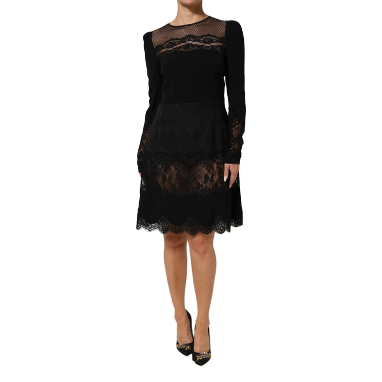 Dolce & Gabbana Black Floral Lace Trim Sheath A-Line Dress 21+co+01+pa+pl+vi - Women