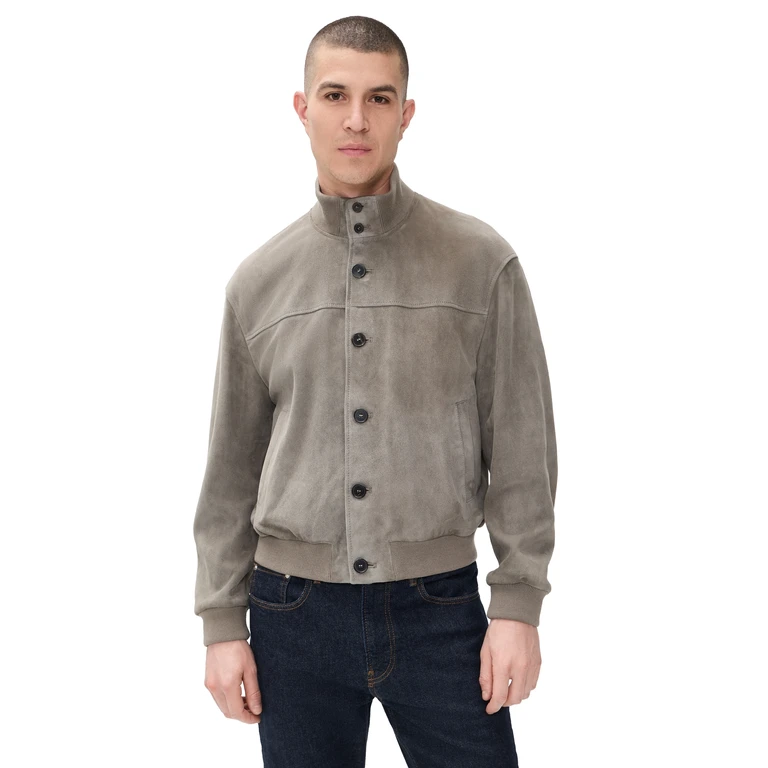 FRAME Rib Collar Suede Jacket Smoky Green XL