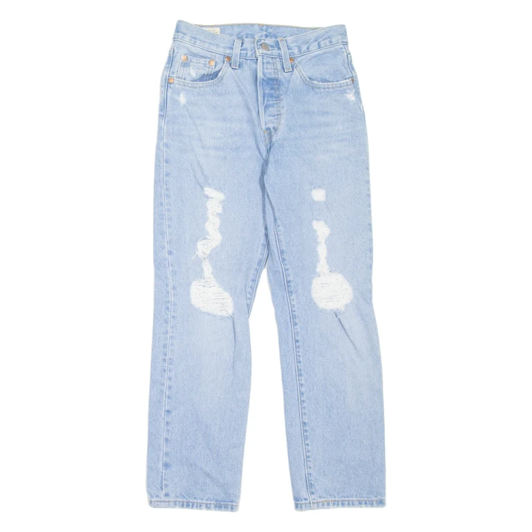 LEVI'S 501 BIG E Jeans Distressed Womens Blue Regular Straight W24 L26