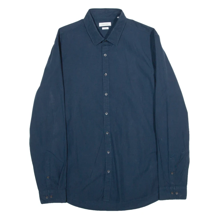 CALVIN KLEIN Slim Fit Mens Plain Shirt Blue Long Sleeve M