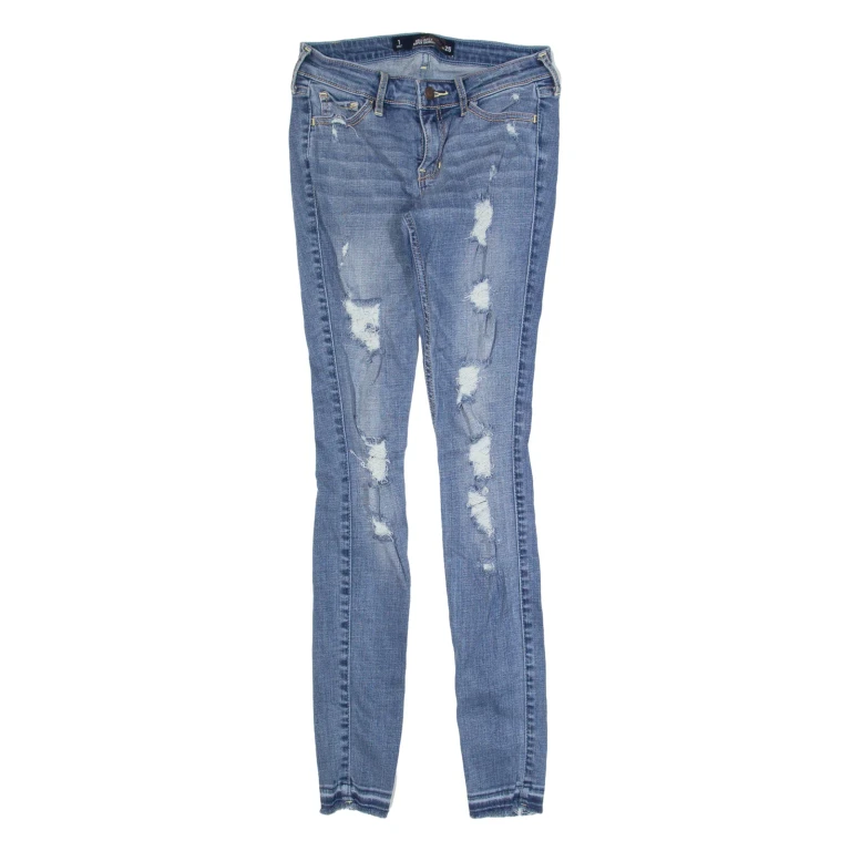 HOLLISTER Distressed Womens Jeans Blue Slim Skinny Stone Wash W25 L29