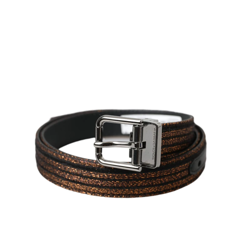 Dolce & Gabbana Gold Jacquard Stripes Silver Metal Buckle Belt Leather - Women