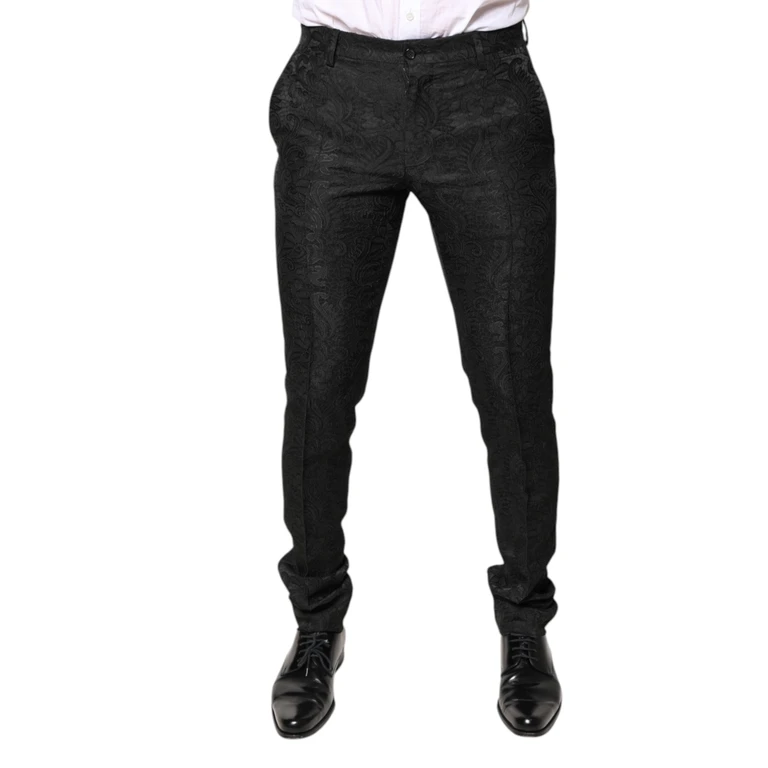 Dolce & Gabbana Black Floral Jacquard Mid Waist Dress Pants Acetate Polyester Nylon - Men