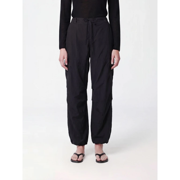 High-Waisted Wide-Leg Cotton-Blend Cargo Trousers with Drawstring (UDPA6B224BK)