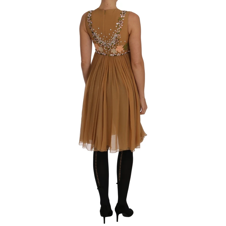 Dolce & Gabbana Crystal Silk Gold A-Line Gown Dress - Women
