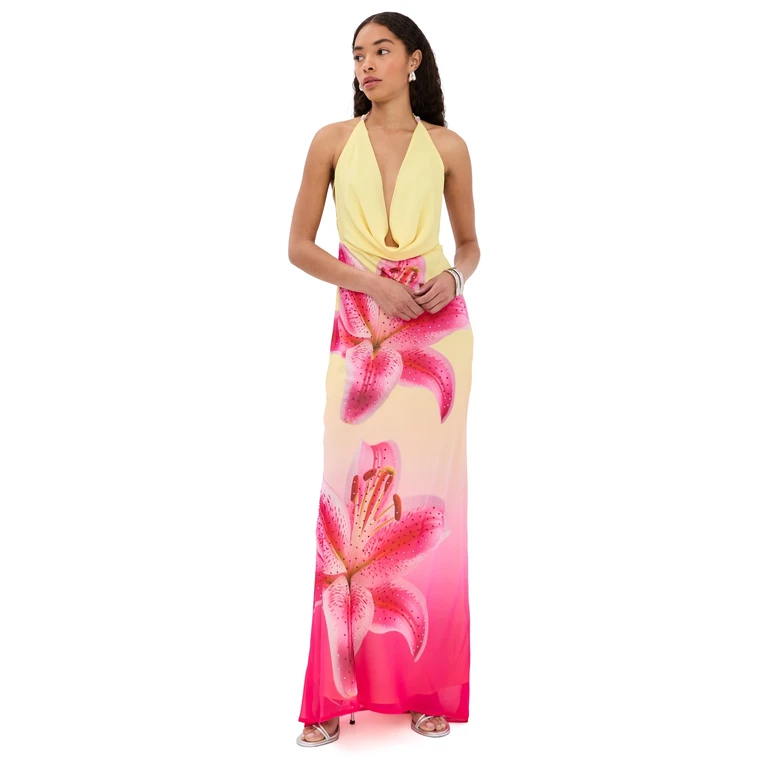 Runaway the Label Juliana Cowl High Slit Maxi Dress Pink Lily XS