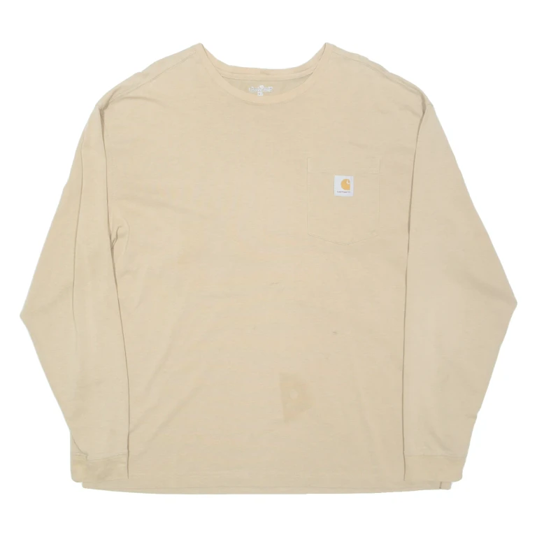 CARHARTT Mens T-Shirt Cream Long Sleeve XL