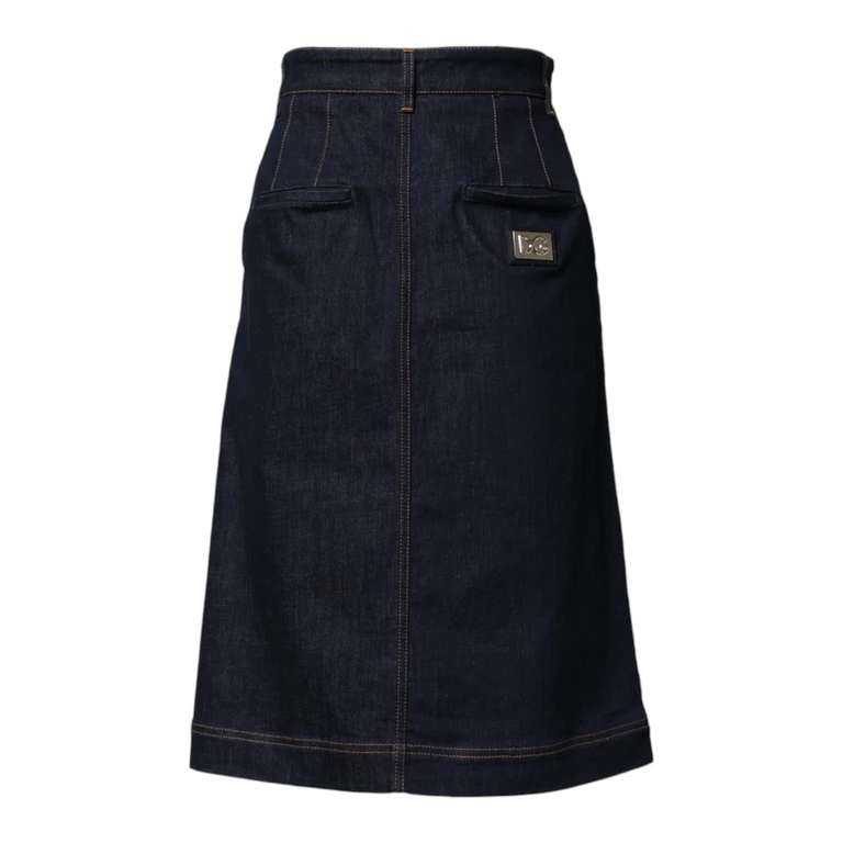Dark Blue Cotton A-Line Denim Midi Skirt Co+03 - Women