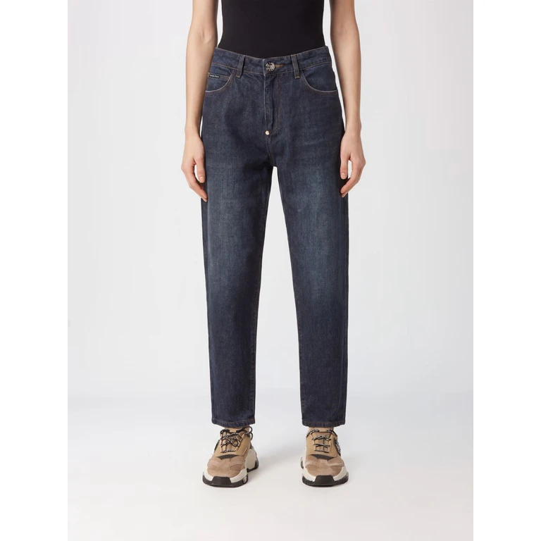 High-Waisted Straight Leg Denim Jeans with Embroidery and Rhinestones (FACCWDT2378PDE004N09GD)