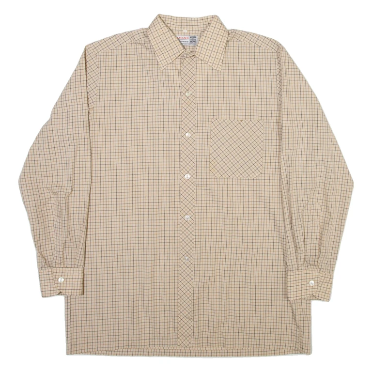 AMANN Mens Shirt Beige Check Long Sleeve L