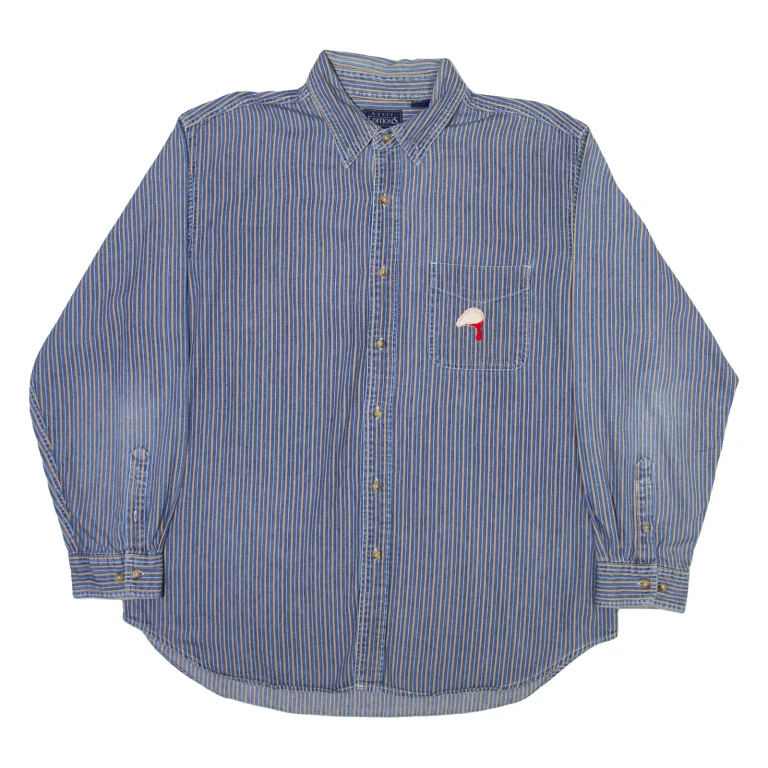 BASIC EDITIONS Mens Shirt Blue Striped Long Sleeve 2XL