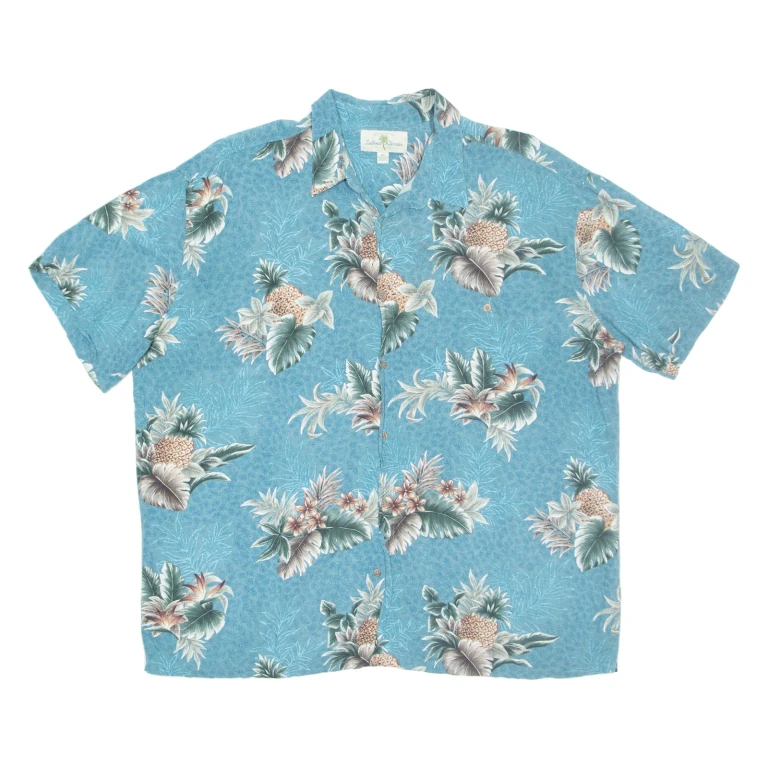 ISLAND SHORES Mens Hawaiian Shirt Blue Floral 2XL