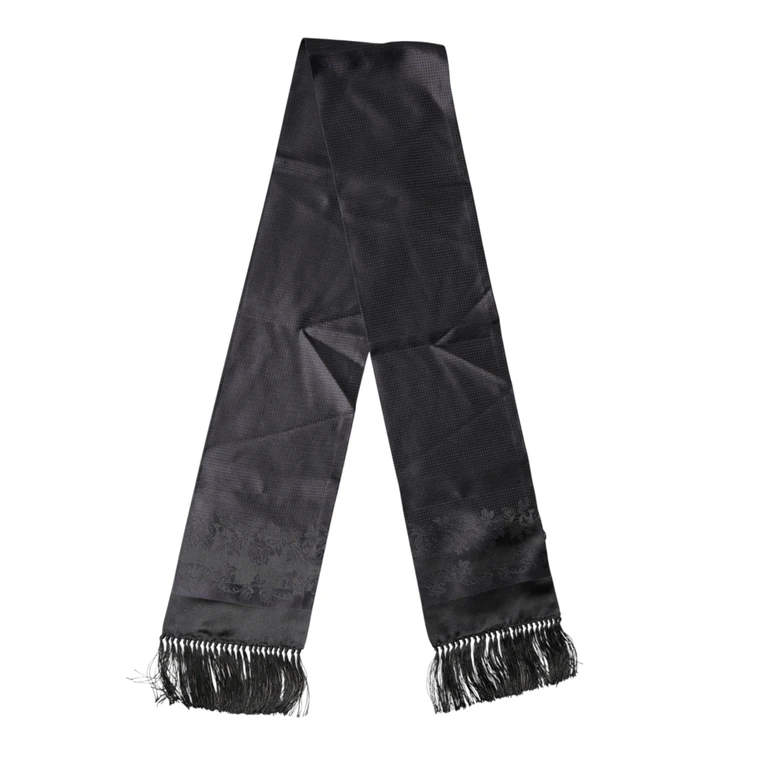 Dolce & Gabbana Black Satin Silk Fringes Neck Foulard Scarf - Men
