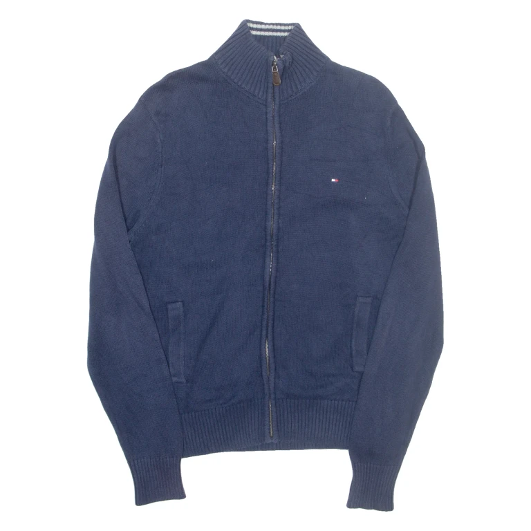 TOMMY HILFIGER Mens Cardigan Blue High Neck Tight Knit M