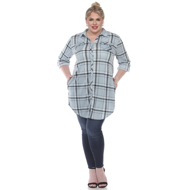 Women's Plus Size Windowpane Plaid Tunic Top