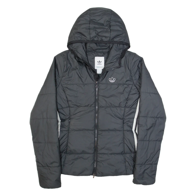 ADIDAS Womens Puffer Jacket Black Hooded UK 8