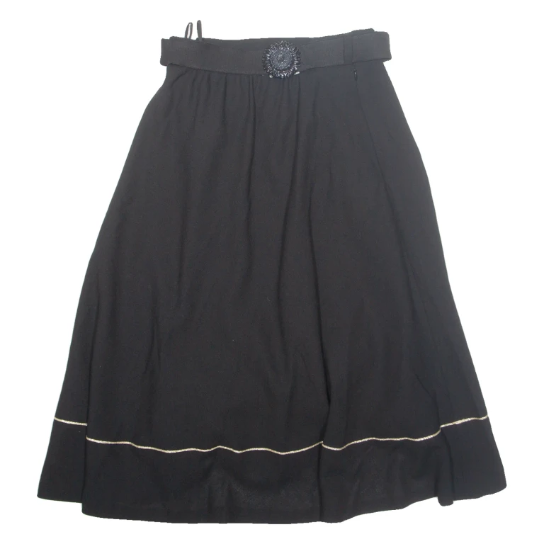 Womens A-Line Skirt Black Midi Wool XS