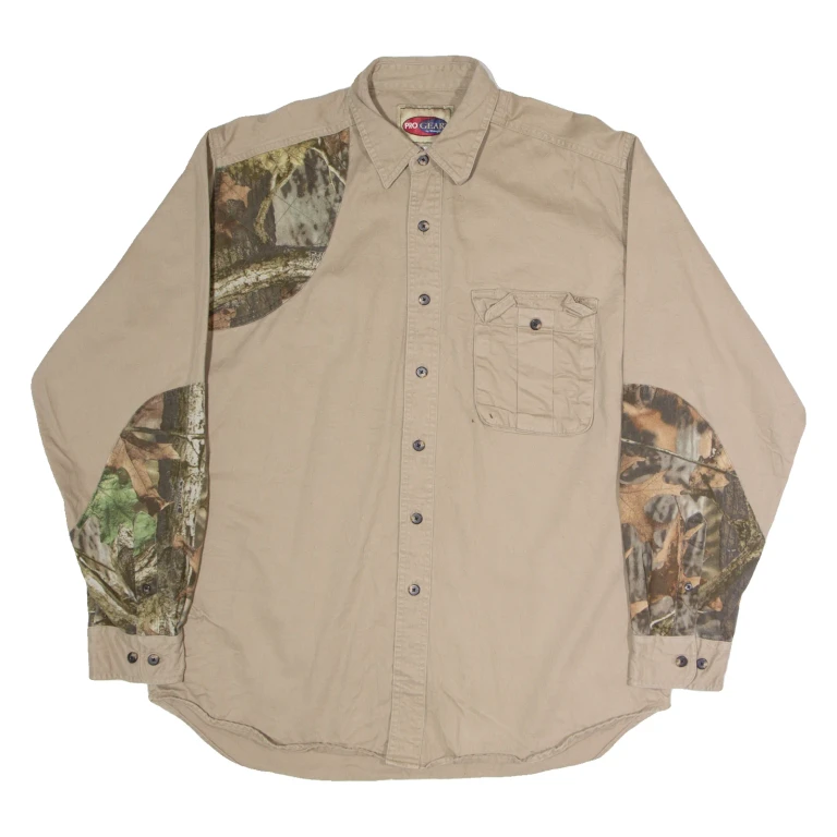 PRO GEAR Mens Plain Shirt Brown Long Sleeve L