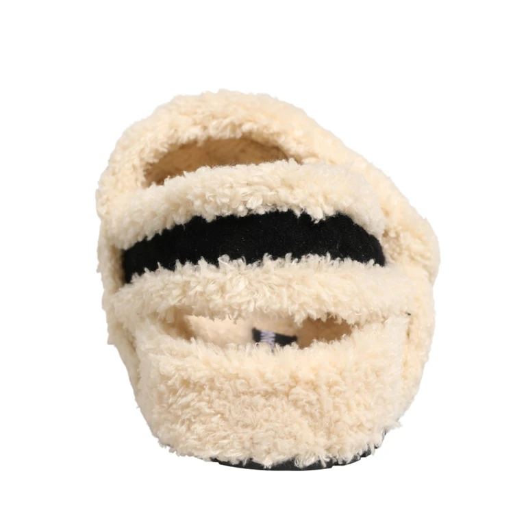 Dolce & Gabbana Beige Black Faux Fur Flats Men Sandals Shoes - Men