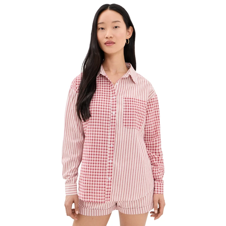 Bailey Rose Check Button Down Shirt Red XS