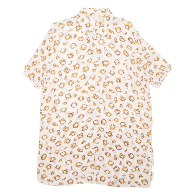 SHEER Womens Printed Shirt White Collared Viscose Spotted L