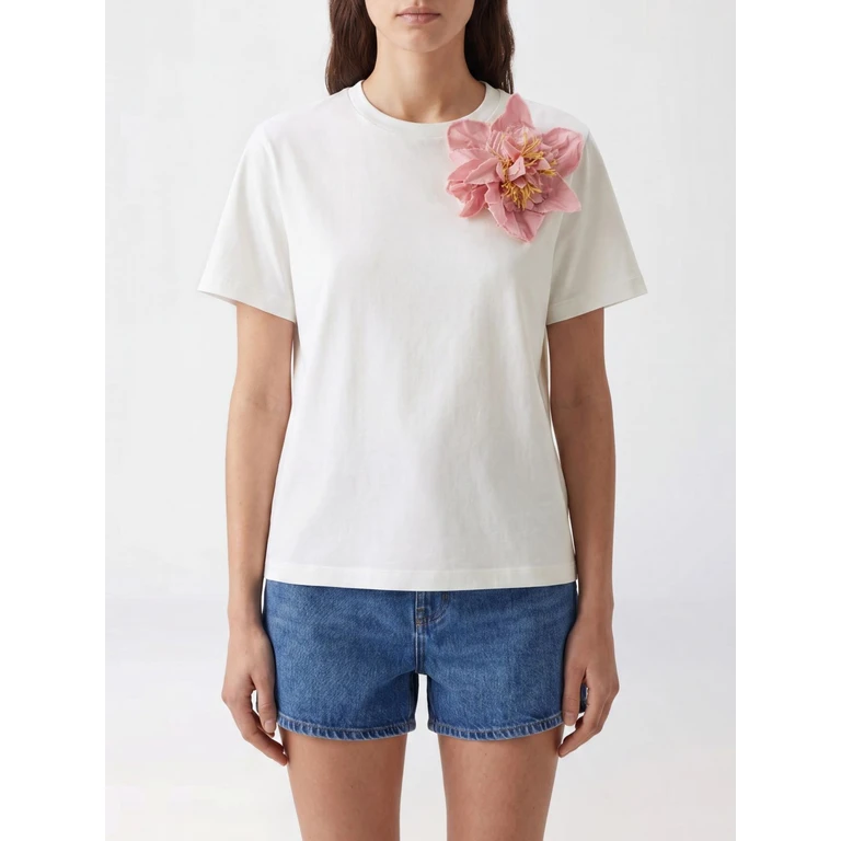 TORY BURCH Floral Embroidered Cotton T-shirt with Flower Appliqué (184904109)