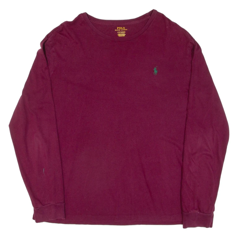 POLO RALPH LAUREN Mens T-Shirt Maroon Long Sleeve L