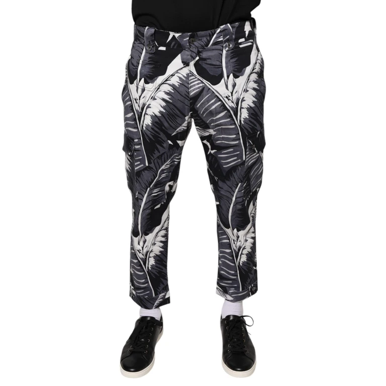 Dolce & Gabbana Gray Banana Leaf Cotton Stretch Capri Pants - Men