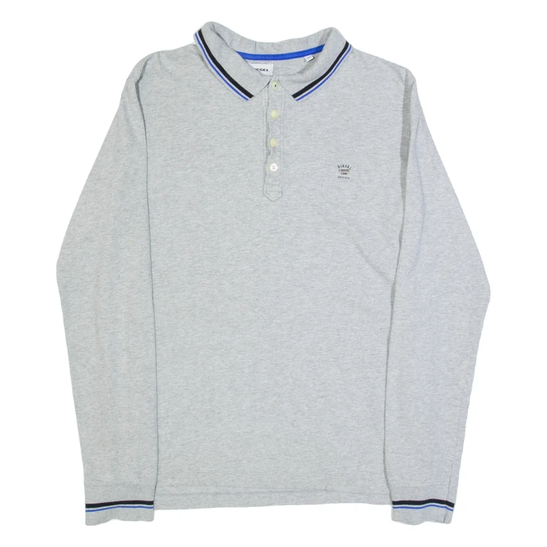 DIESEL Mens Polo Shirt Grey Long Sleeve L