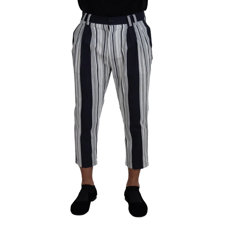 Dolce & Gabbana White Cotton Striped Cropped Pants - Men