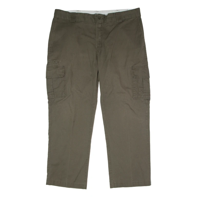 DICKIES Flex Workwear Cargo Mens Twill Trousers Green Regular Straight W40 L30