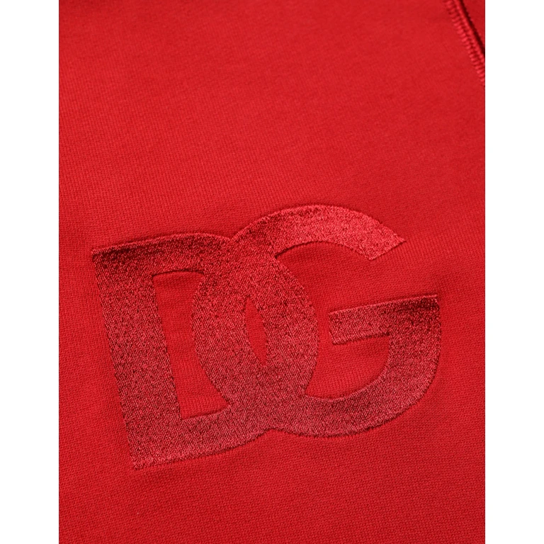 Red Embroidered Logo Hooded Full Zip Sweater Cotton Clothing - Men
