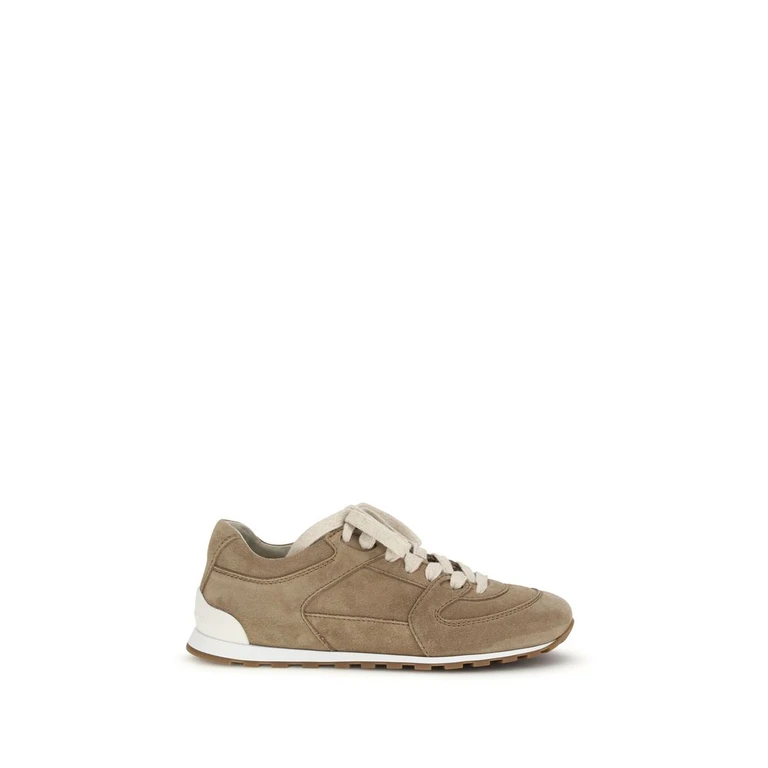 Brunello Cucinelli Beige Calf Leather Bos Taurus Low Top Sneakers - Women