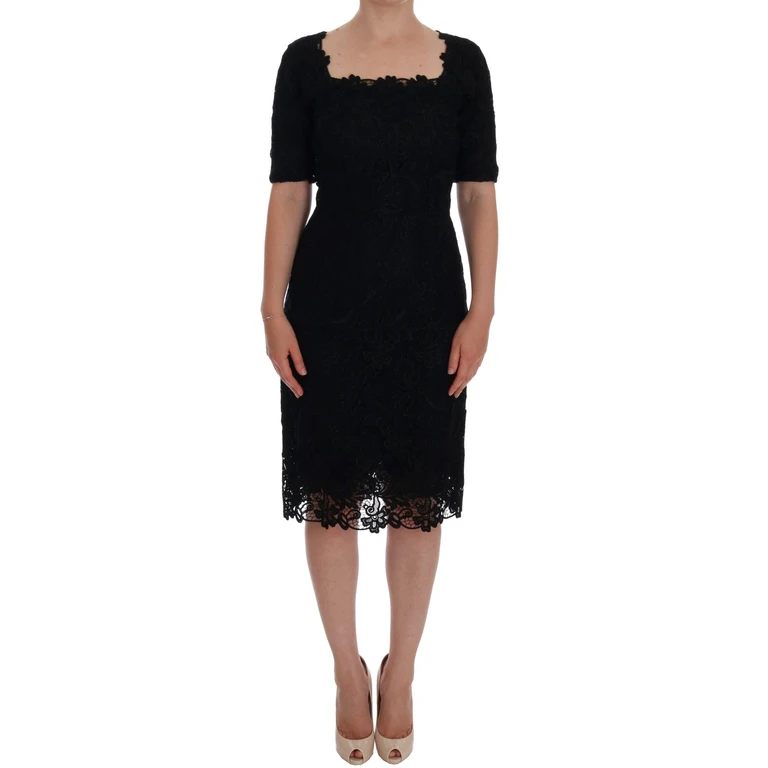 Dolce & Gabbana Black Floral Ricamo Sheath Dress Cotton - Women