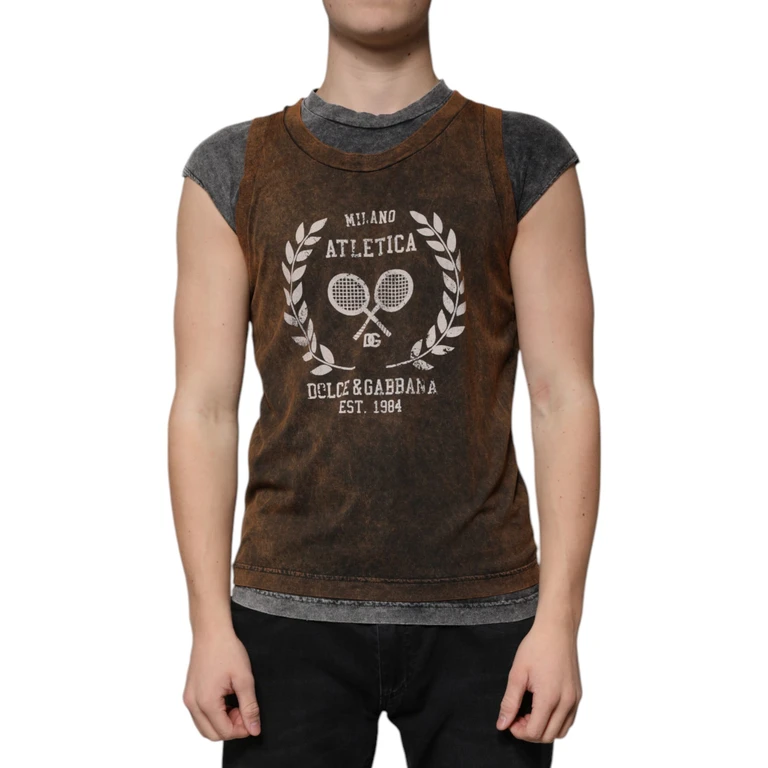 Dolce & Gabbana Brown Cotton Crew Neck Sleeveless T-Shirt - Men