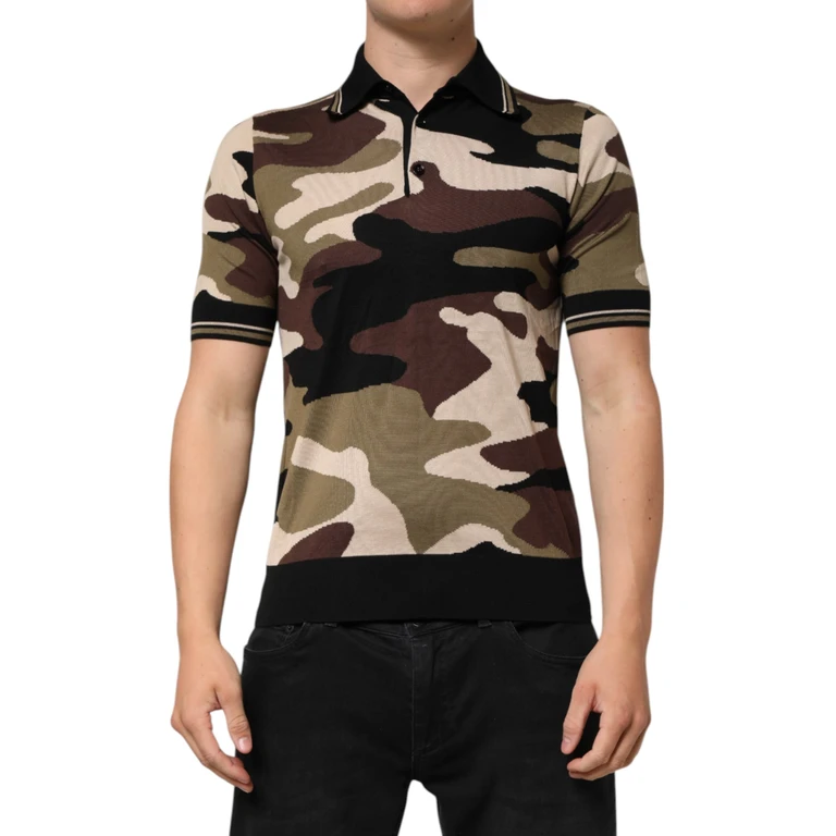 Dolce & Gabbana Camouflage Brown Silk Militarypolo T-Shirt - Men
