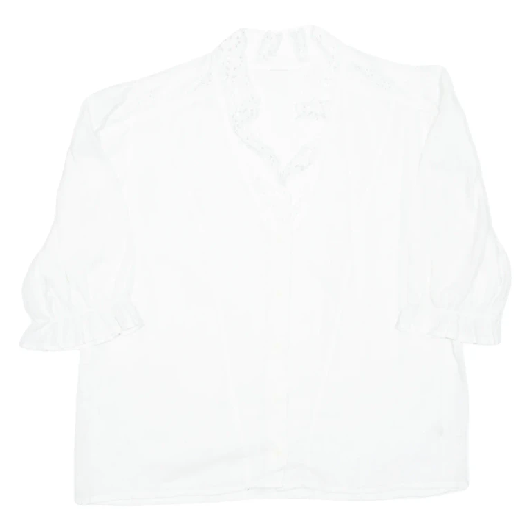 Womens Blouse White V-Neck 3/4 Sleeve L