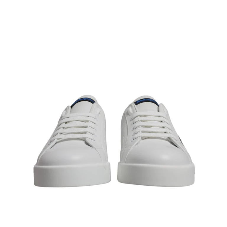 Dolce & Gabbana White Blue Leather Logo Low Top Sneakers Shoes And Calf - Men