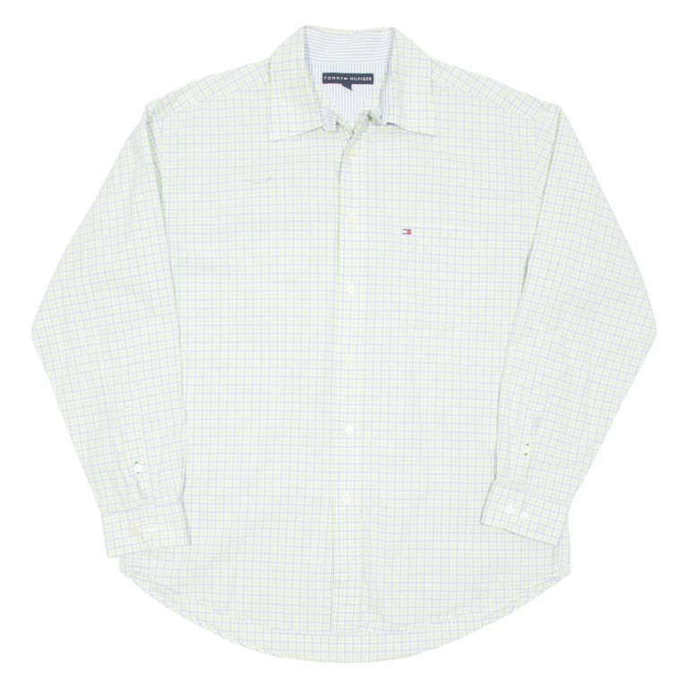 TOMMY HILFIGER Mens Shirt Green Check Long Sleeve L