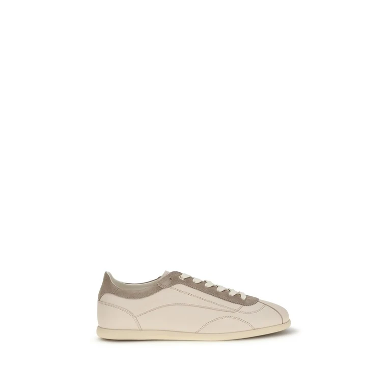 Beige Leather Low Top Sneakers - Men