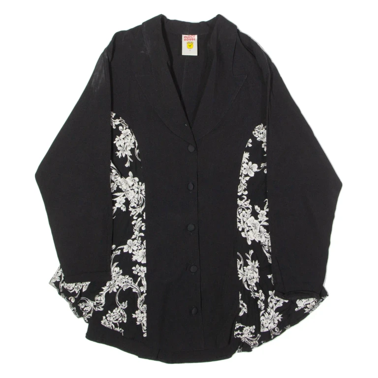 CLOCK HOUSE Womens Blazer Jacket Black Viscose 90s Floral S