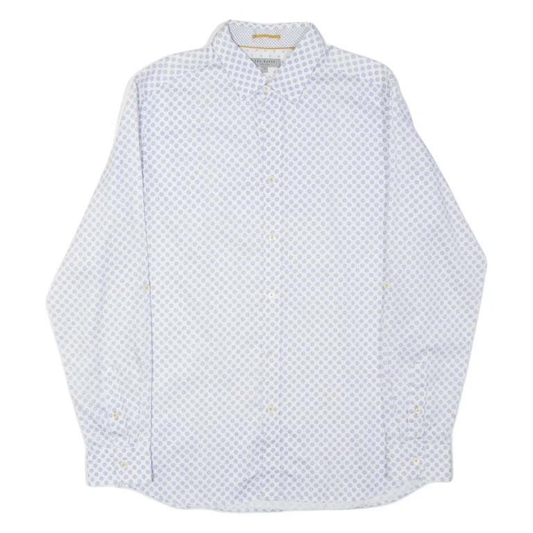 TED BAKER Mens Shirt White Crazy Pattern Long Sleeve M (UU3-261024-4402)