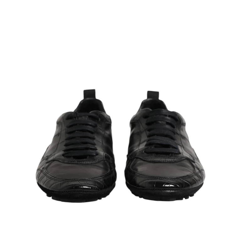 Dolce & Gabbana Black Exotic Leather Low Top Sneakers Shoes Crocodile Calfskin - Men