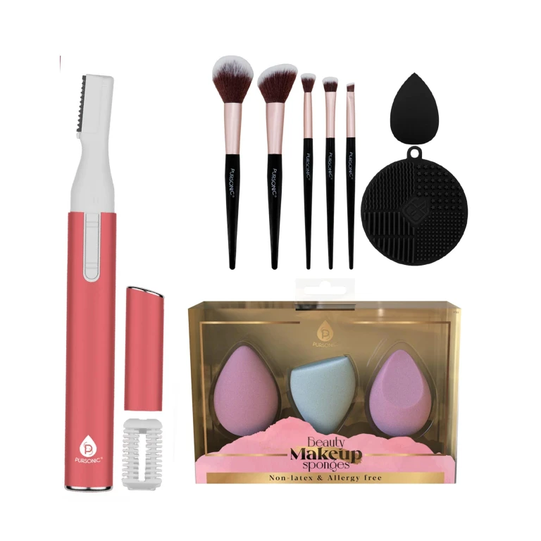 Complete Beauty Tool Kit - 7 Brushes, Blending Sponge & Precision Eyebrow Trimmer